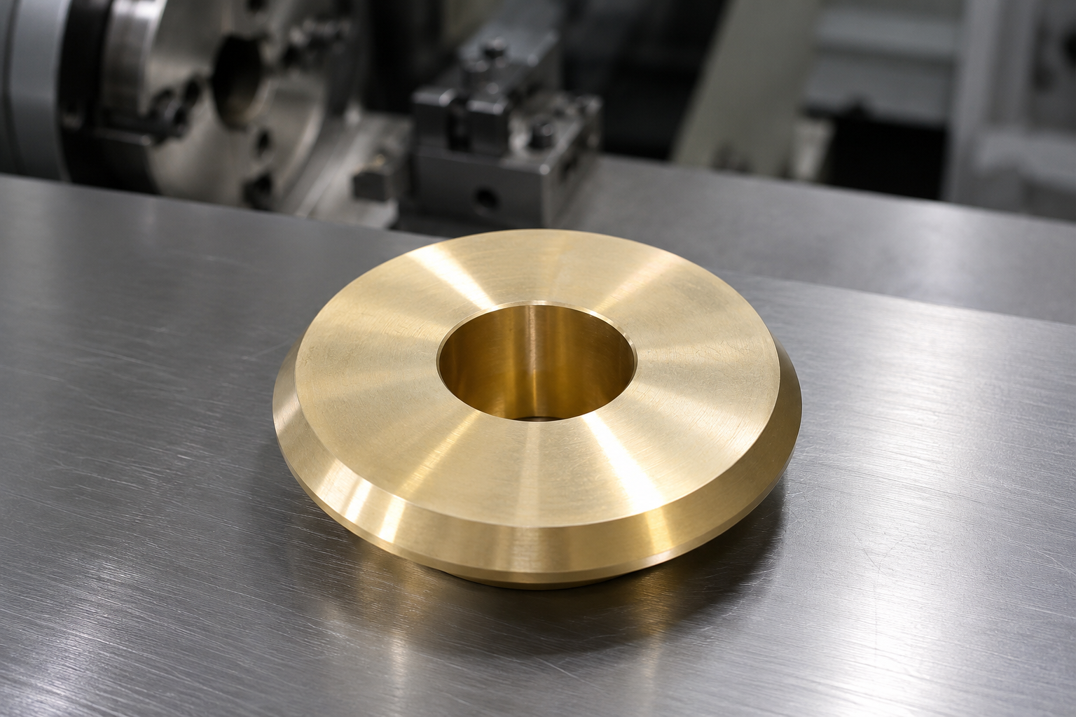 Turned brass ring component with central bore