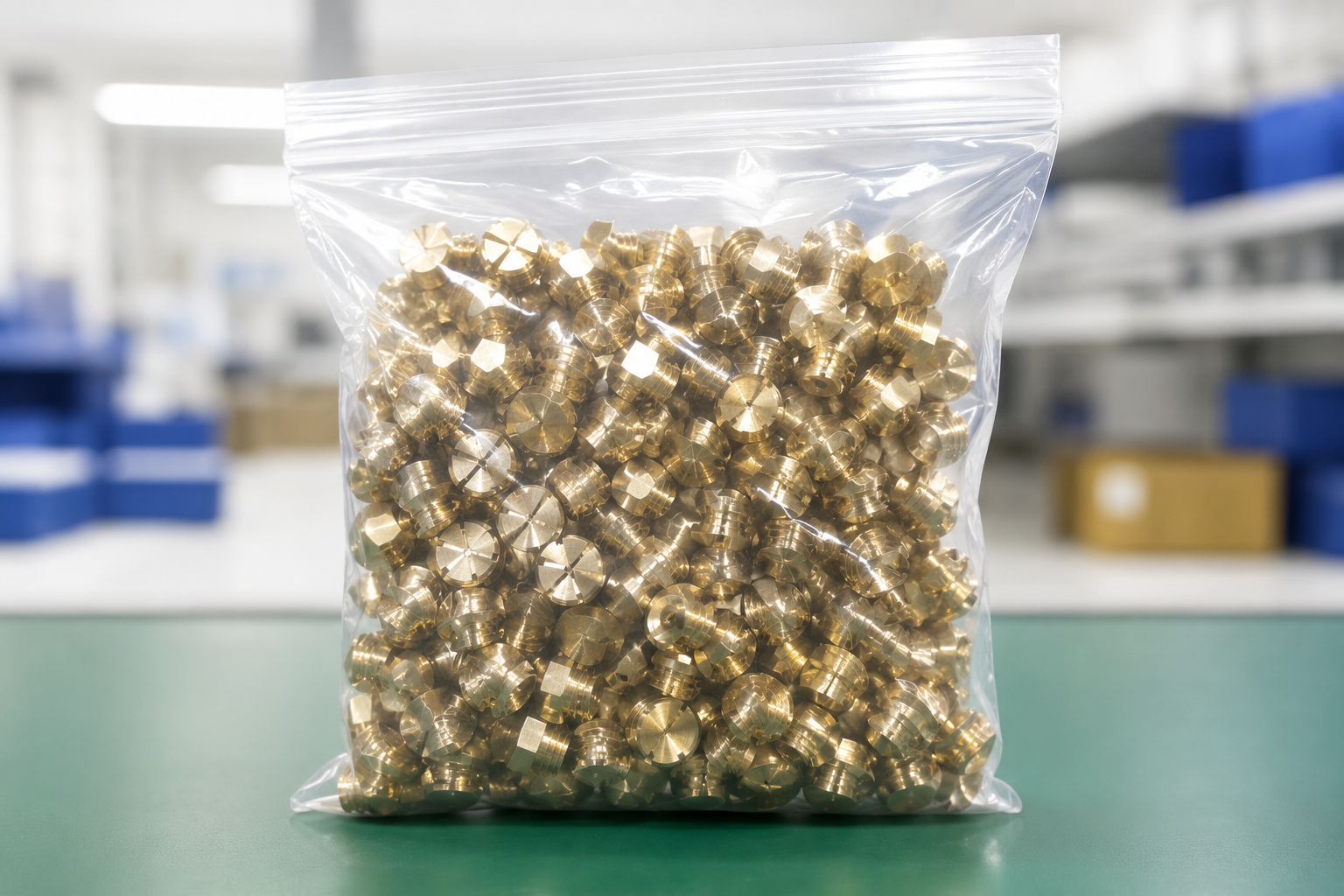 CNC machining brass part production background