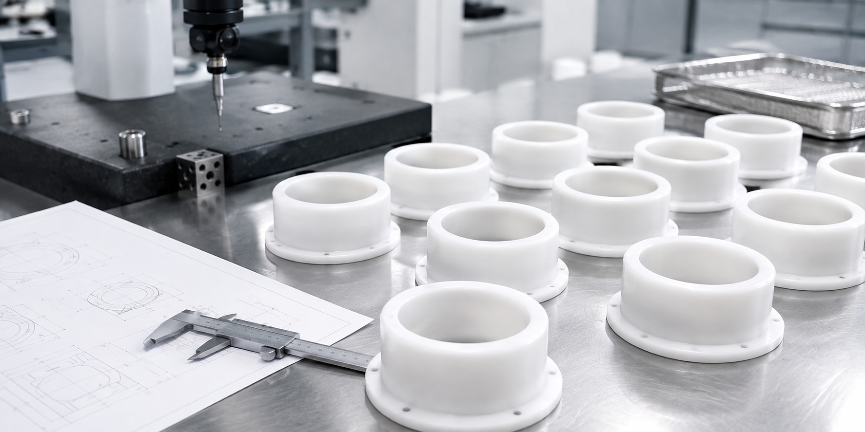 White custom-machined polymer components