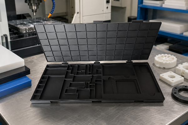 Polypropylene PP CNC Machining samples in workshop