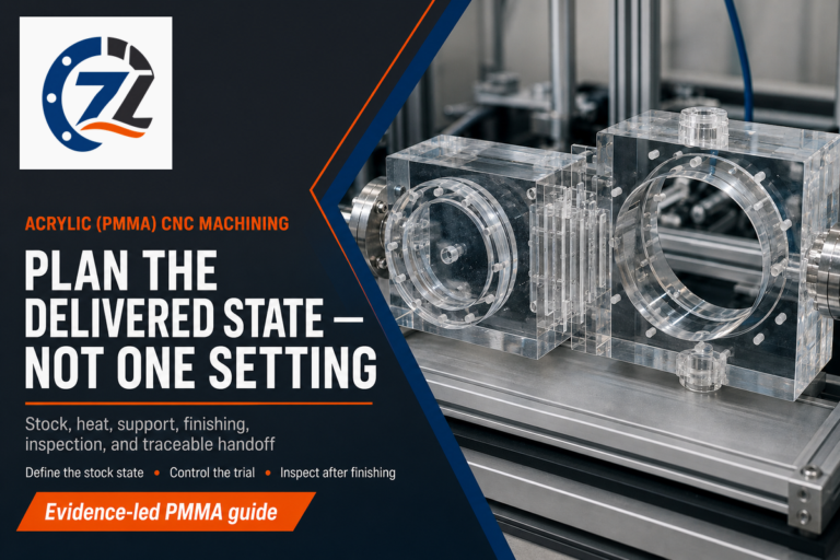 Acrylic PMMA CNC machining guide connects stock, process, defect evidence, finishing, and inspection