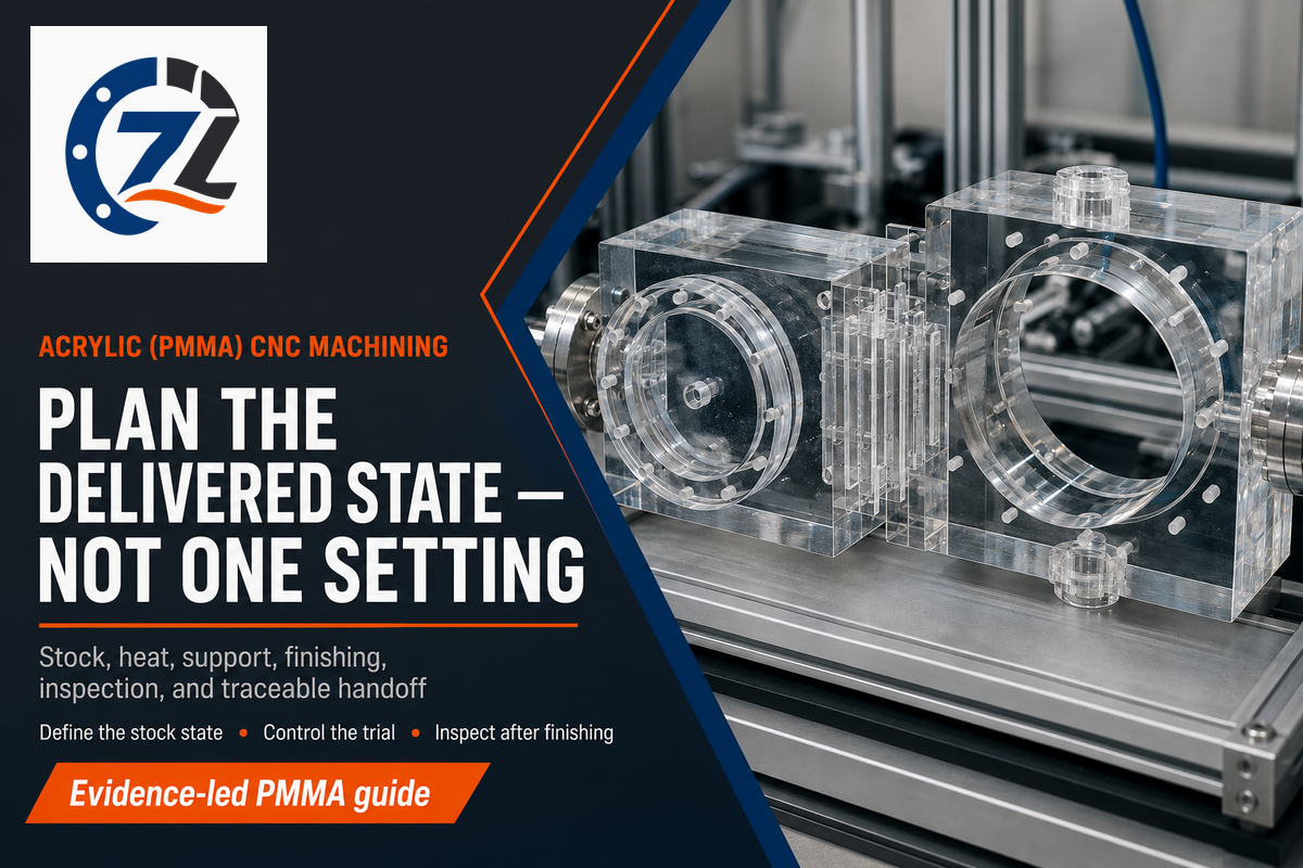 Acrylic PMMA CNC machining guide connects stock, process, defect evidence, finishing, and inspection