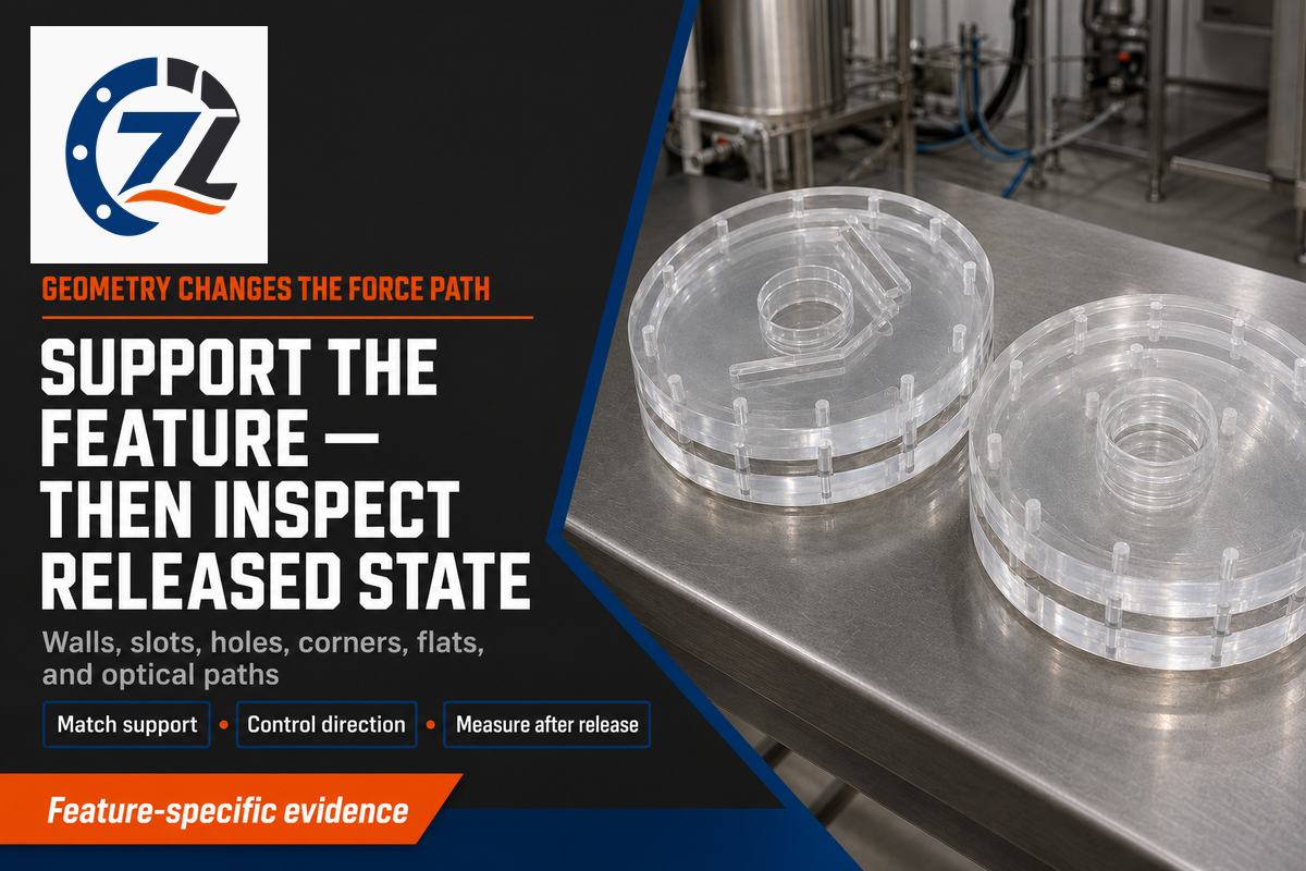 PMMA feature validation connects geometry, support, cutting direction, release state, and inspection