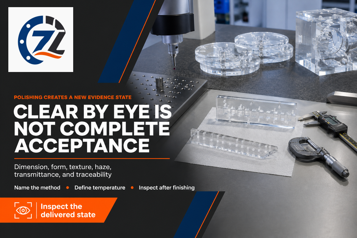 Finished PMMA inspection separates appearance, dimensions, form, surface texture, haze, and transmittance