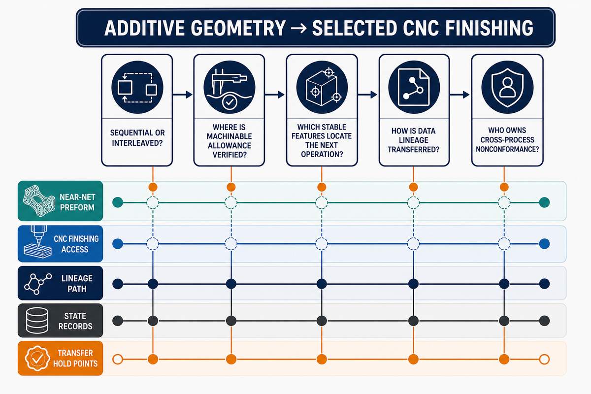 Hybrid additive manufacturing to CNC machining handoff