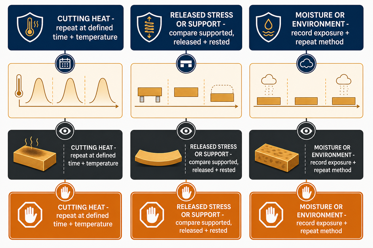 Separate Heat, Residual Stress, and Moisture Before Correcting the Cut — Zhenling