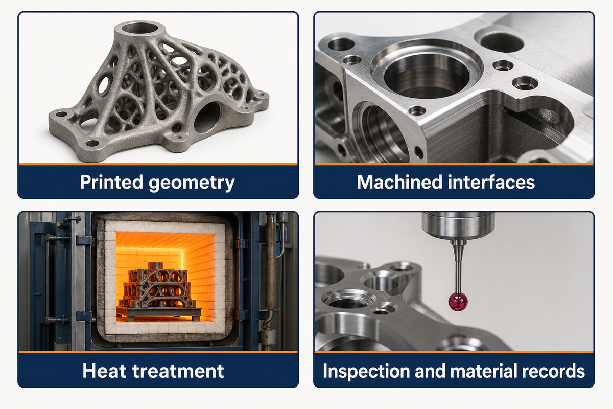 A metal order may include machining, heat treatment and inspection beyond the additive build.