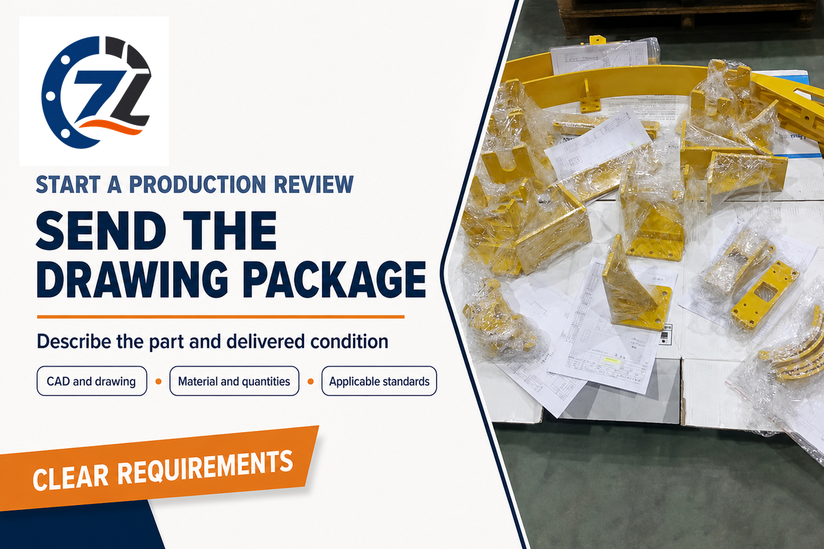 Send CAD, a dimensioned drawing, material, quantities and applicable standard editions for production review.