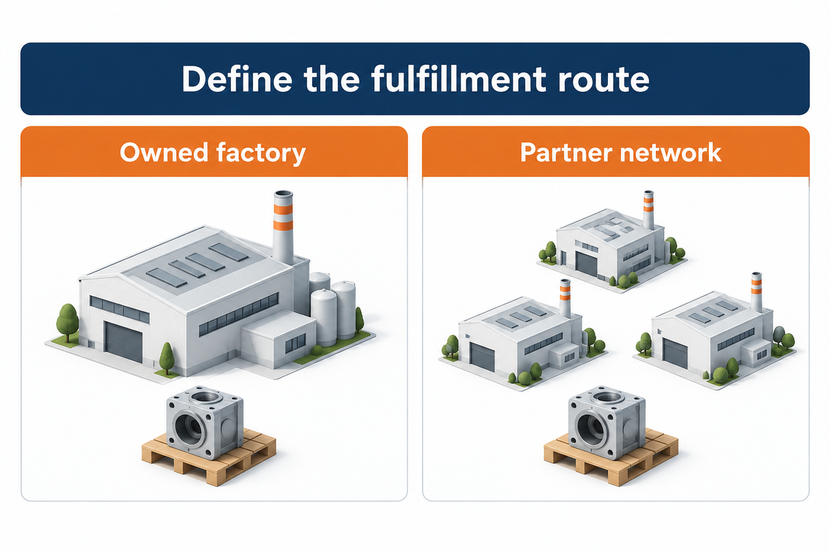 Owned factories and partner networks are different fulfillment choices; Protolabs and RapidDirect company descriptions.