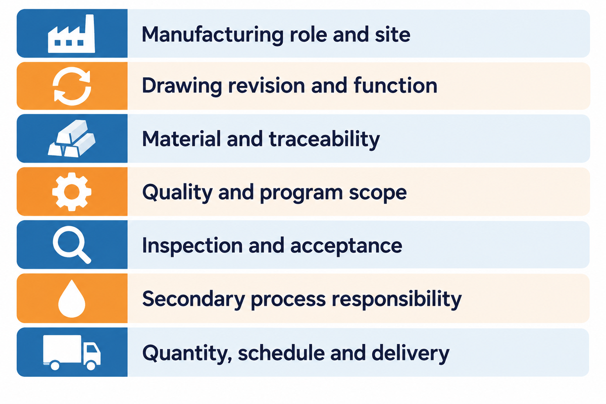 Seven purchasing checks define comparable orders, including inspection and process responsibility; buyer guide and IATF.