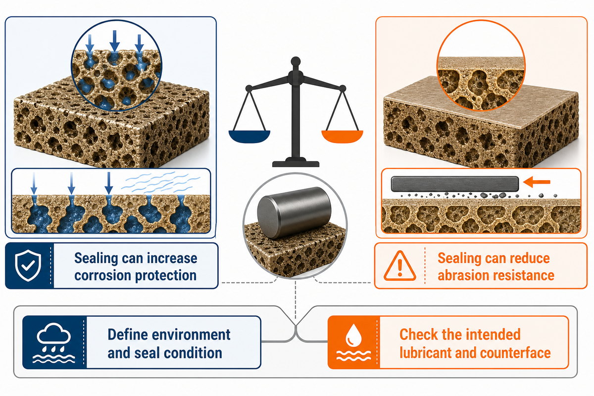 Sealing can improve corrosion protection but reduce abrasion resistance; select by exposure and wear duty (AAC).