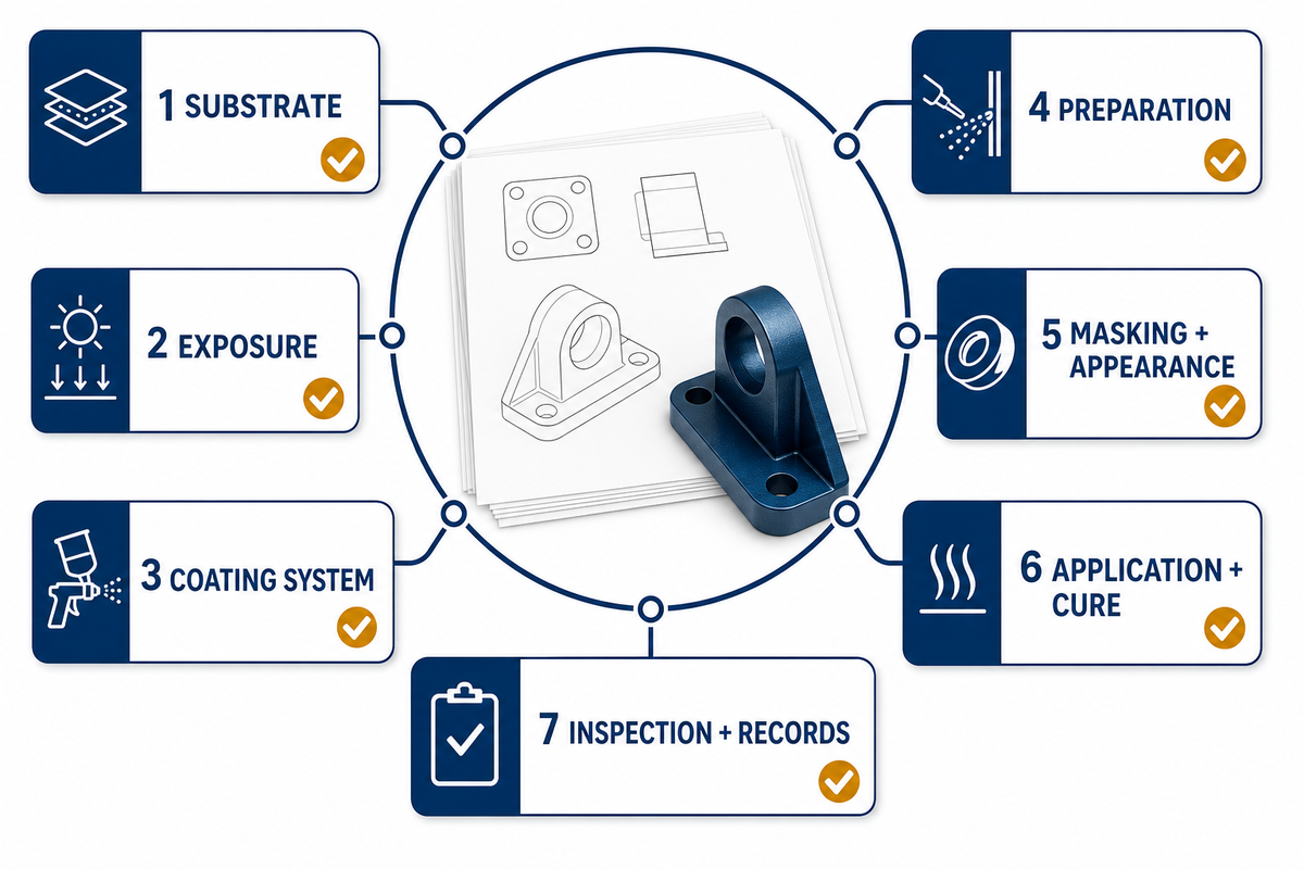 The seven-field coating handoff covers substrate, exposure, system, preparation, masking, application and inspection.