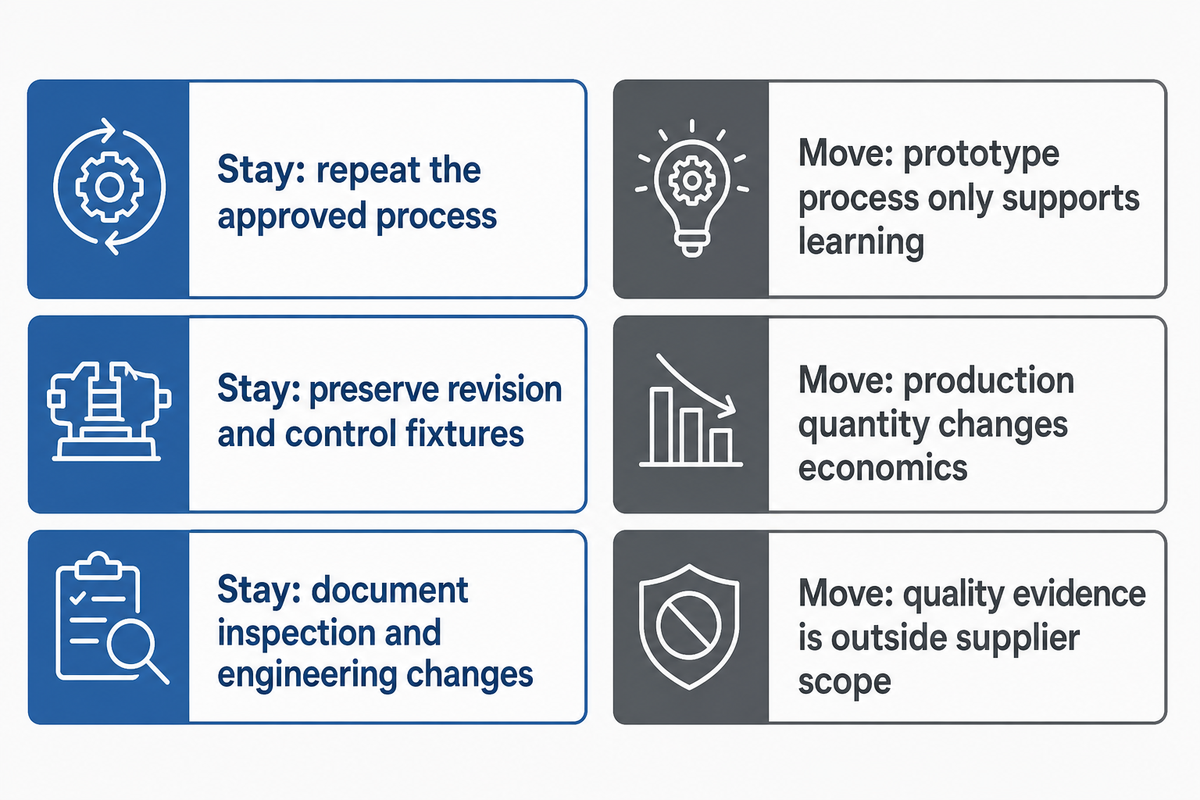 Keep the vendor when the production route remains controlled