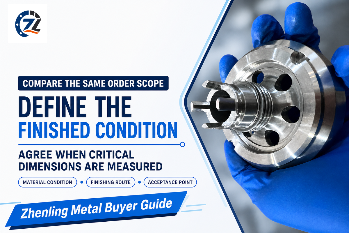 Stainless machining quotations compared using material condition finishing route and final acceptance point
