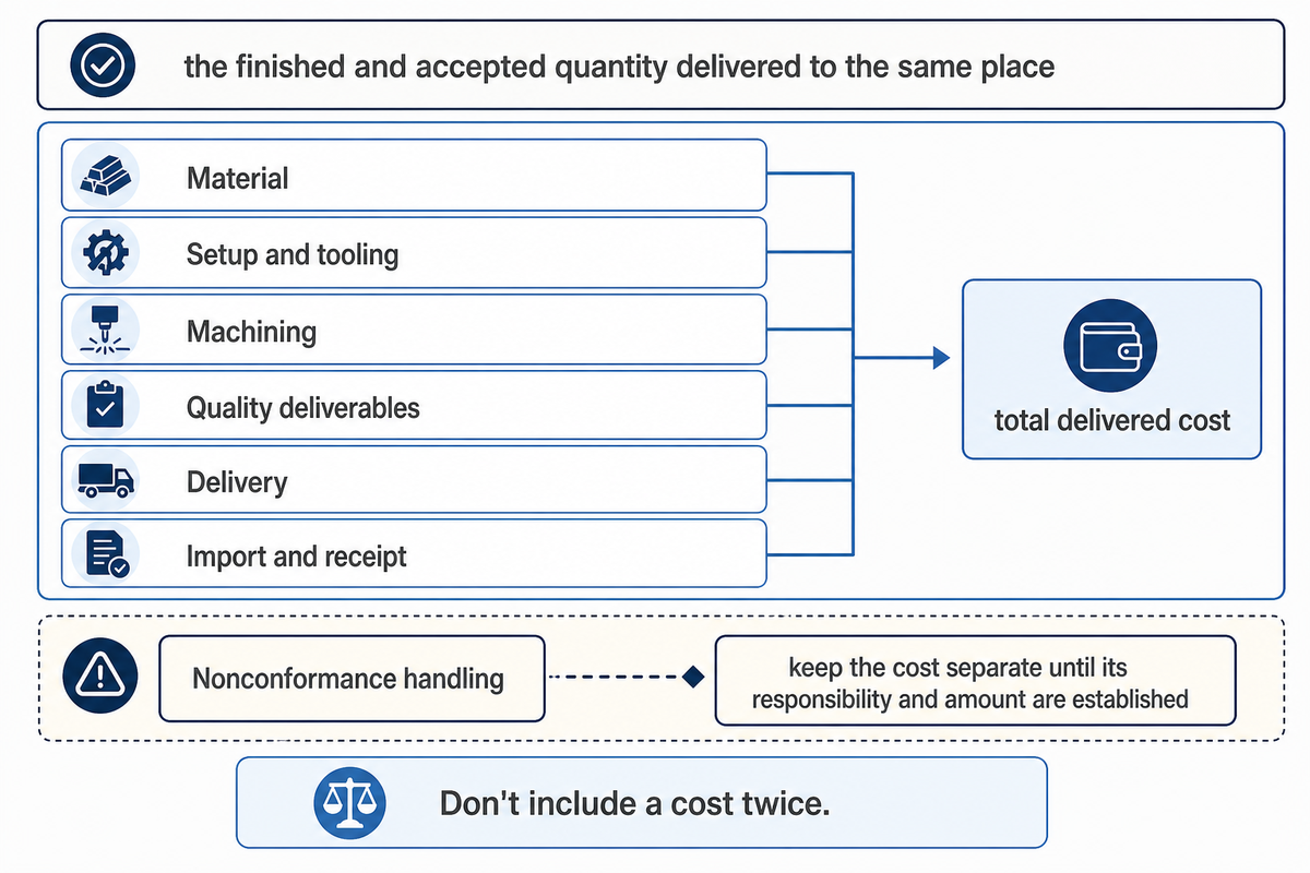 Like-for-like wire EDM delivered costs with nonconformance exposure kept separate from known quoted costs
